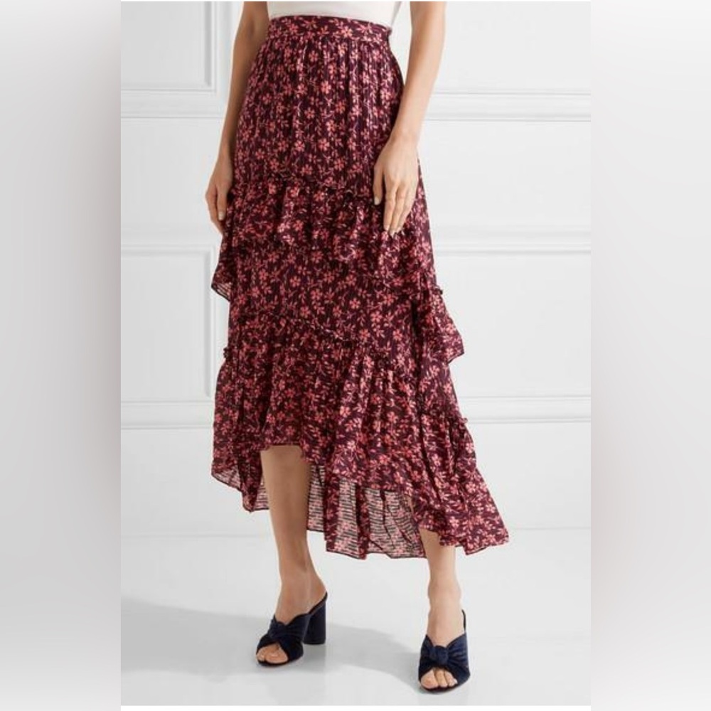 Ulla Johnson Maria Enid Floral Silk Ruffle Maxi Skirt